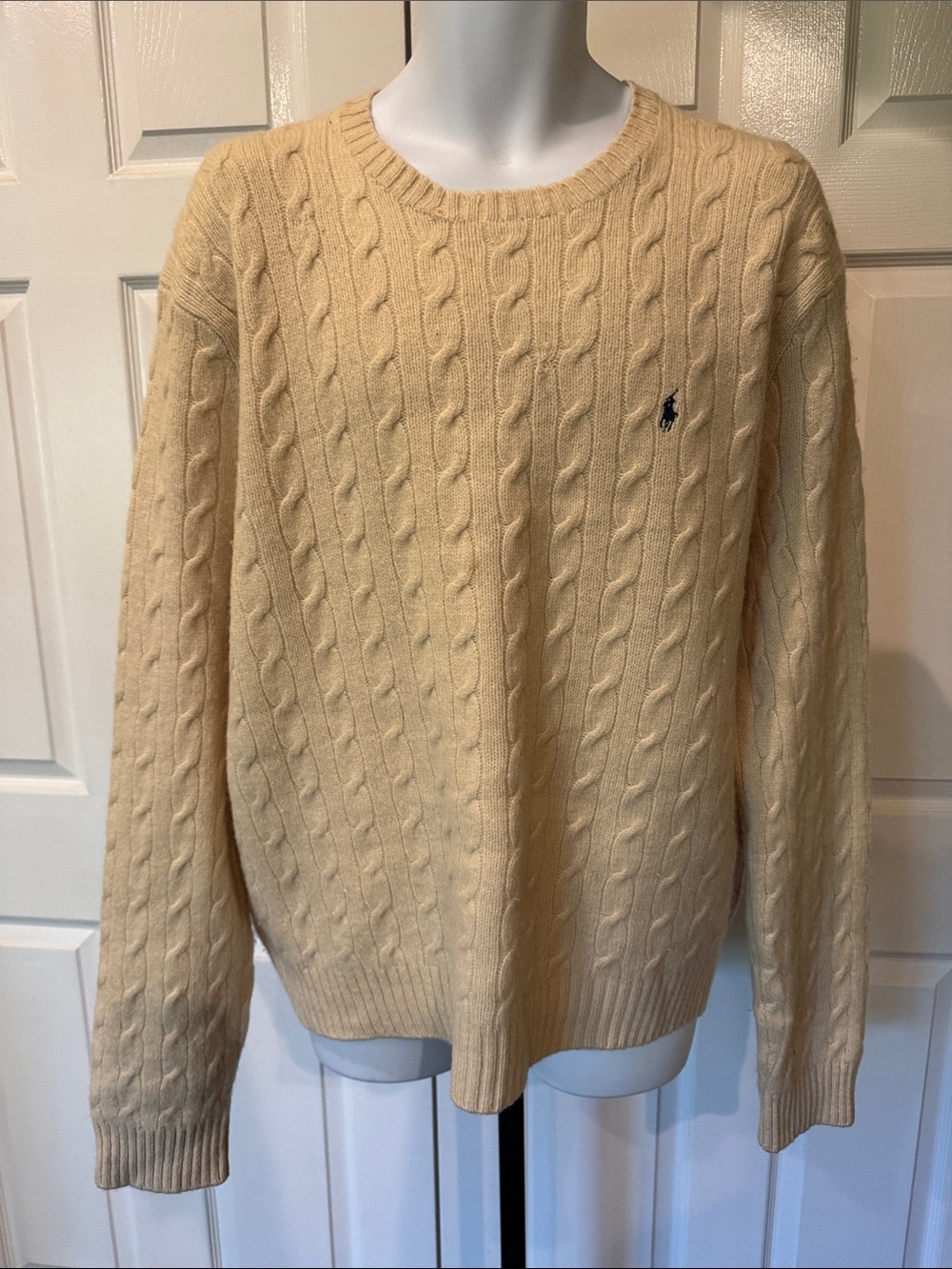 Classic Men’s Polo by Ralph Lauren Cream Cable-Knit Crewneck Sweater XXL